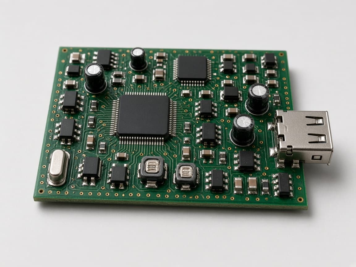 Assembled printed circuit board with integrated circuits and a connector